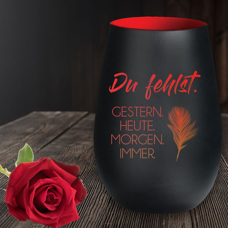 Mourning Light Lantern Memory Souvenir with Engraving schwarz-rot