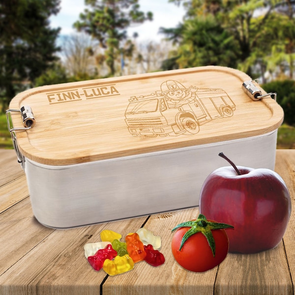 Lunch Box | personalisierte Brotdose Feuerwehr mit deinem Wunschnamen, Geschenk Schulanfang, Ostern