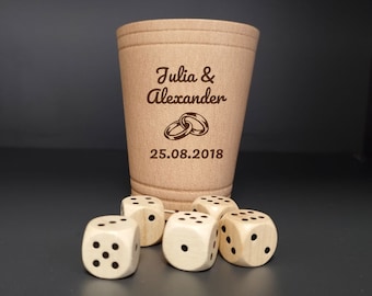 Cube cup made of leather with engraving for the wedding