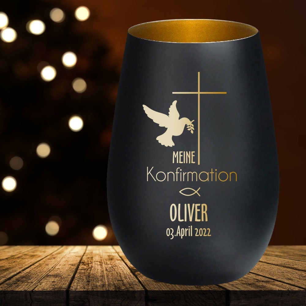 Lantern Confirmation | Communion | Confirmation with dove, cross and fish and personal engraving
