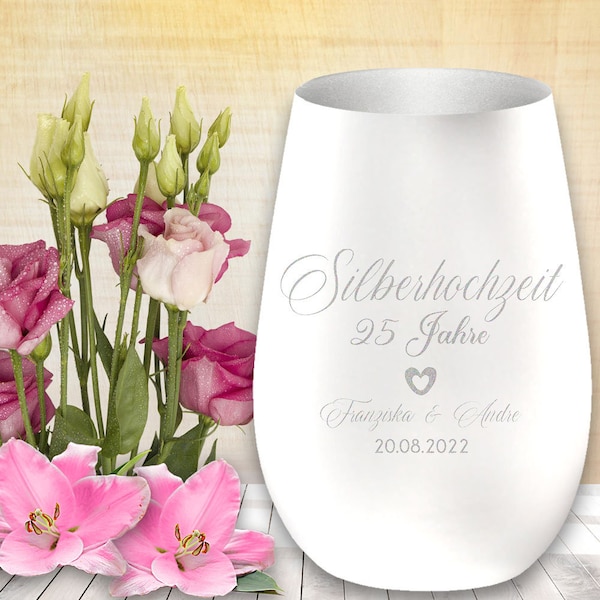 Windlicht | Silberhochzeit | Geschenk mit individueller Gravur