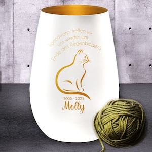 mourning light cat Souvenirs Lantern individually engraved weiß-gold