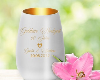 Windlicht zur Goldenen Hochzeit mit individueller Gravur