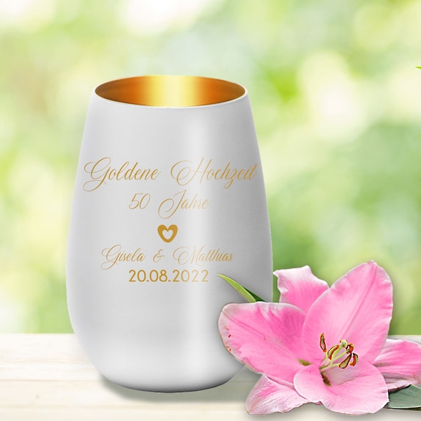 Windlicht zur Goldenen Hochzeit mit individueller Gravur