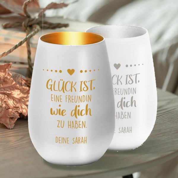 Windlicht mit Gravur "Glück ist, eine Freundin wie dich zu haben" Geschenk in verschiedenen Farben