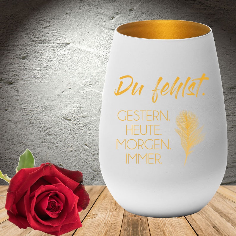 Mourning Light Lantern Memory Souvenir with Engraving weiß-gold