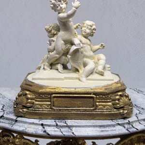 1:12 Dollhouse Miniature French Rococo Cherub Statue, Hand Painted Ivory Putti Figurine with Antique Gold Base