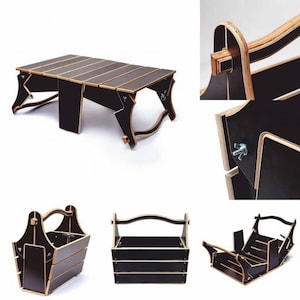 Layout file of portable folding picnic table in CDR vector format for laser cutting.