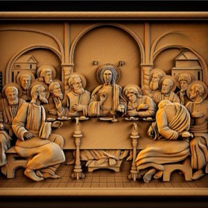 A Última Ceia – Design de gravação a laser de ilusão 3D | Arte de parede cristã de Páscoa | Jesus e Apóstolos | Decoração de Quinta-feira Santa | CO2, Diodo. 5 peças.