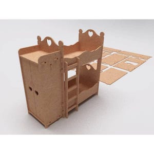 Layout of children&#39;s bunk bed with locker in vector format for manufacturing on CNC machine from plywood and wood.