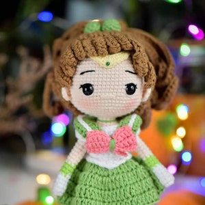 PDF File Green Dress Amigurumi doll pattern crochet - Amigurumi doll in English (US terms)