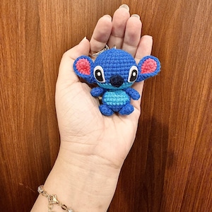 PDF File Amigurumi Mini doll keychain pattern, crochet Blue Alien Amigurumi in English (US terms);