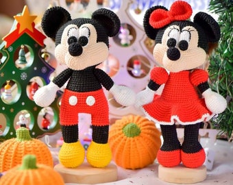 FINISHED TOY Amigurumi Crochet Mickey and Minnie Mouse