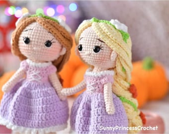 PDF-Datei, Amigurumi-Puppe, Anleitung für eine gehäkelte Prinzessin Amigurumi-Puppe in Englisch (US)