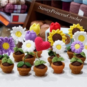 5in1 PDF File Mini Crochet flower Pot,  Crochet Flowers Pot Pattern, Plant Pot, Knitted Flowers, Mini Crochet Daisy, Mini Crochet Tulip