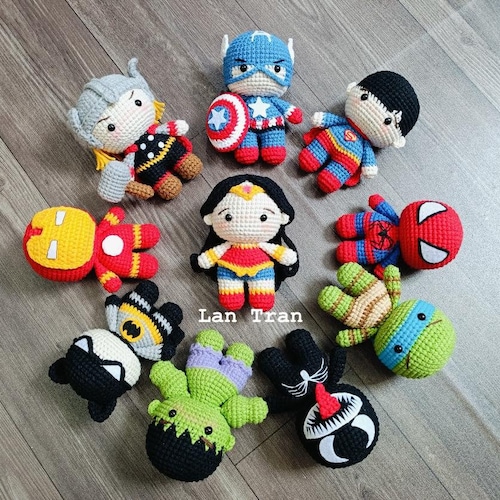 Bundle 10 PDF File Amigurumi Crochet Pattern - Super hero Keychains (US terms)