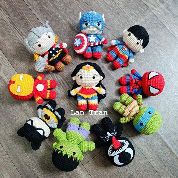 Lot de 10 fichiers PDF Avengers Marvel Amigurumi, motif au crochet - Porte-clés super-héros (termes américains)