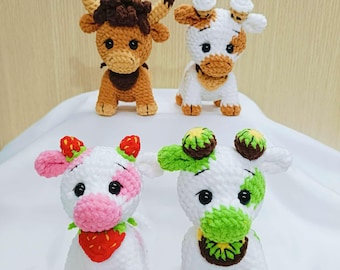 Highland 4 en 1, modèle au crochet vache aux fraises, modèle vache en peluche, modèle amigurumi taureau - modèle PDF à téléchargement immédiat - en anglais uniquement