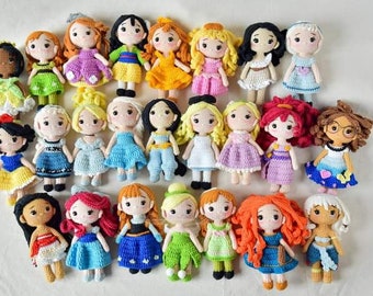 Lot de 24 fichiers PDF, modèle de poupée Amigurumi au crochet, poupée princesse Amigurumi en anglais (termes américains)