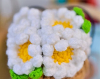 Daisy Basket haakpatroon, gehaakt bloempotpatroon, gehaakte Daisy hangplant, gehaakte hangers