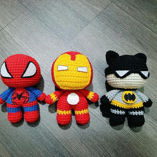 Bundle 3 PDF File Avengers Marvel Amigurumi Crochet Pattern - Spiderman Ironman Batman Keychains (US terms)