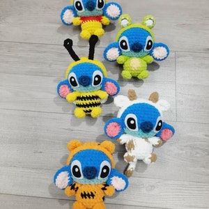 5in1 PDF File Amigurumi Stitch Cosplay Frog, Cow, Pooh, Tiger and Bee pattern crochet Stitch Amigurumi in English (US terms)