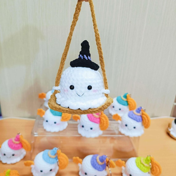 PDF PATTERN 2in1 Crochet Ghost Keychain Amigurumi, Halloween Ghost on swing pattern English only - US term