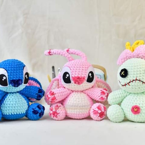 Bundel 3in1 PDF-bestand Amigurumi Stitch, Angel en Scrump patroon haaksteek Amigurumi in het Engels (Amerikaanse termen)