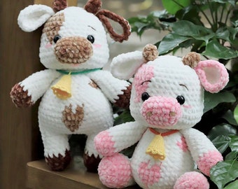 2in1 Strawberry and Milky Cow crochet pattern, Cow Plush Pattern, Bull Amigurumi Pattern - instant download PDF pattern - English only