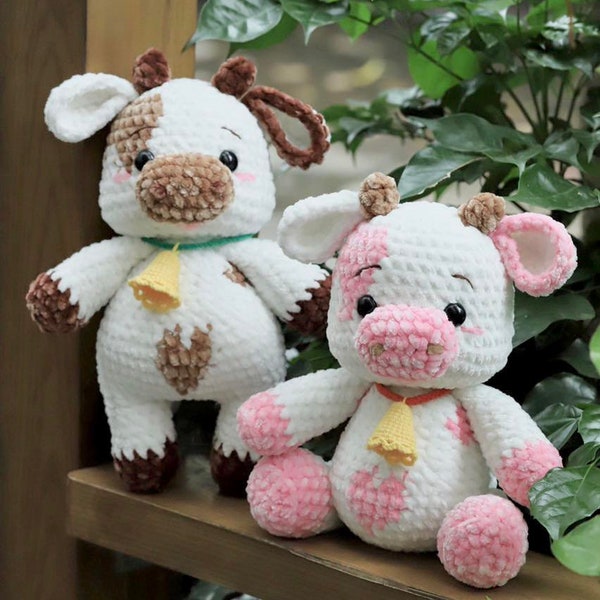 2in1 Strawberry and Milky Cow crochet pattern, Cow Plush Pattern, Bull Amigurumi Pattern - instant download PDF pattern - English only