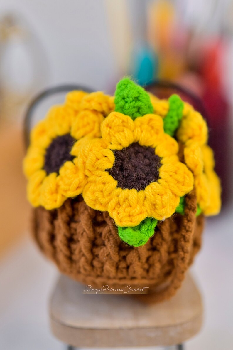 Patrón de crochet de girasol de 8 pétalos, patrón de maceta de crochet, planta colgante de canasta de girasol, perchas de crochet imagen 8