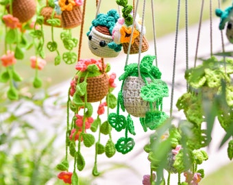 Modèle au crochet de cintres de voiture fichier PDF 5 en 1, modèle de pot de succulentes au crochet, plante suspendue monstera au crochet, modèle de suspension de voiture au crochet