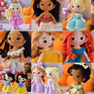 Bundle 9in1 PDF Files Amigurumi doll pattern crochet Princess Amigurumi doll in English (US terms)