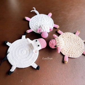 PDF Crochet Pattern Cute Little Sheep Animal Coaster image 1