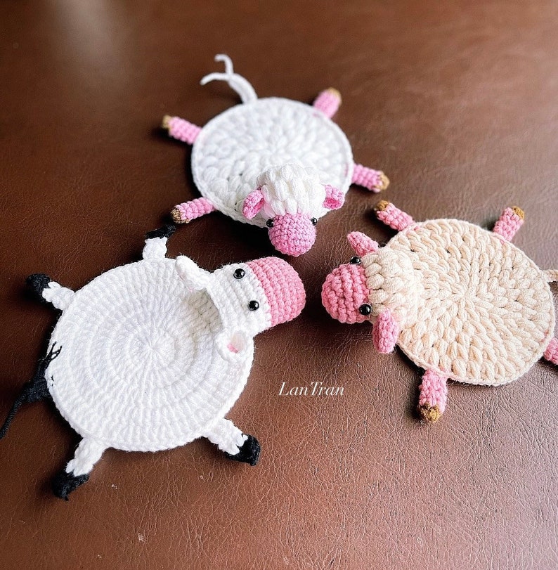 PDF Crochet Pattern Cute Little Sheep Animal Coaster image 1