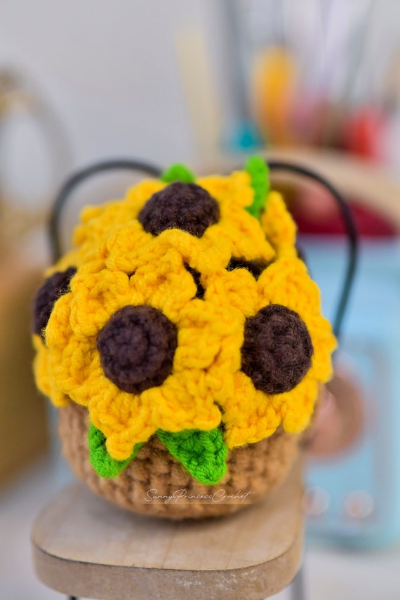 Crochet Sunflower pot car hanging