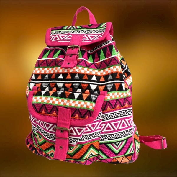 Hippie Rucksack für Festivals und Spaziergänge, Pink Shades Festivals, Hippie, Boho Schultertasche, Ethnische Tasche von Hipiska Shop