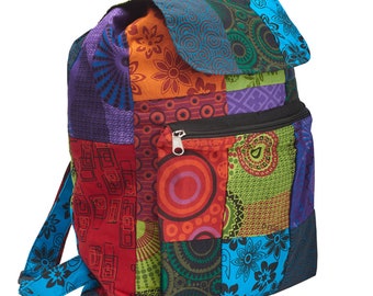 Large Backpack Patchwork Mulicolor Backpack Hippie for Festivals and Walks, Tours Hippie Boho Shoulder Ethnic Bag by Bayba Hit