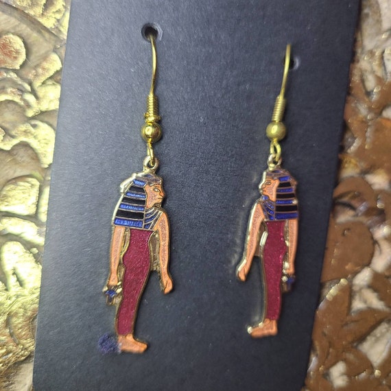 Vintage Cloisonne enamel Egyptian earrings - image 10