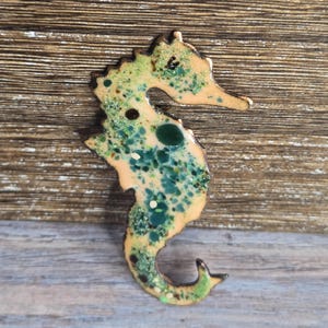 enamel on copper seahorse brooch