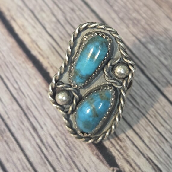 Native American double turquoise ring - image 8