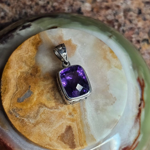 Amethyst textured sterling silver pendant