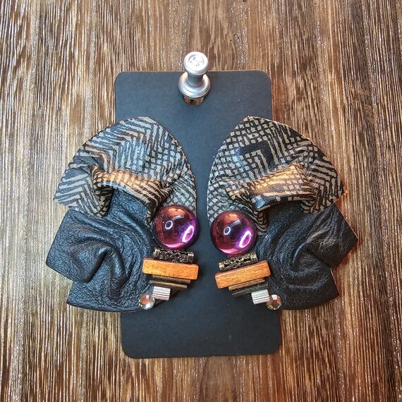 Vintage Gail Waimon leather earrings. Retro handm… - image 3