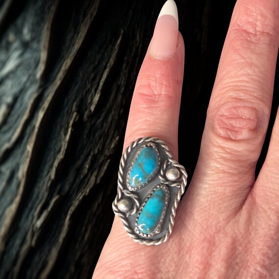Native American double turquoise ring - image 2