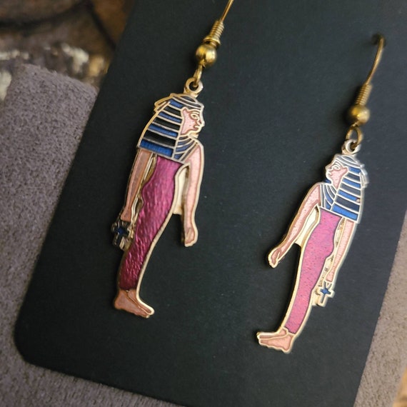 Vintage Cloisonne enamel Egyptian earrings - image 5