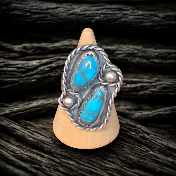 Native American double turquoise ring - image 1