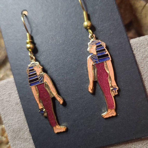 Vintage Cloisonne enamel Egyptian earrings - image 7