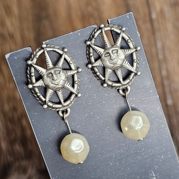 Vintage JJ Jonette sun & pearl earrings RARE