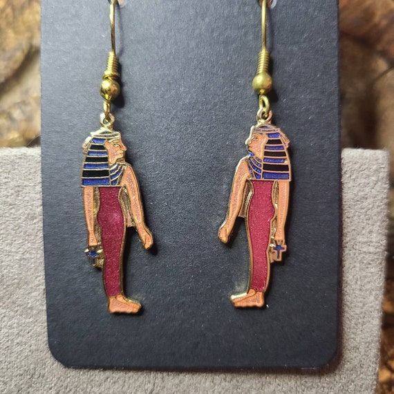 Vintage Cloisonne enamel Egyptian earrings - image 4
