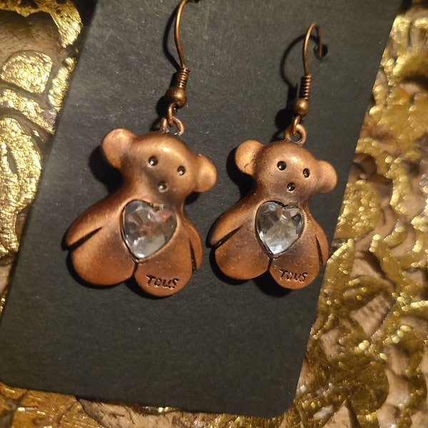 Tous teddy bear earrings. Signed rose vermeil 18k gold over sterling silver rare design